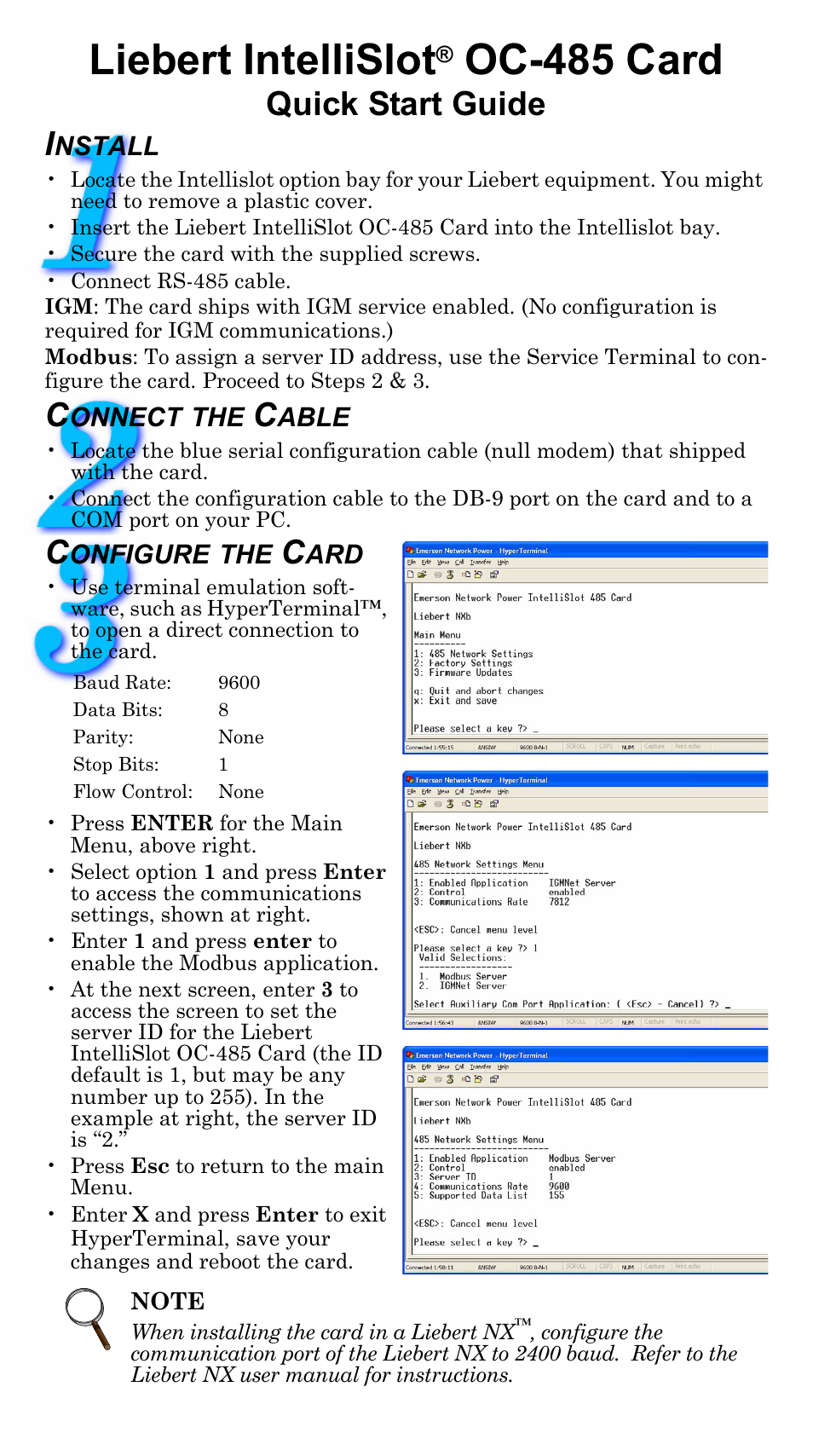 Liebert IntelliSlot OC-485 User Manual | 2 pages