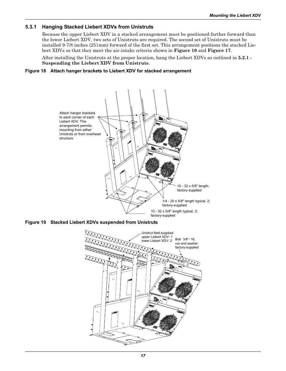 1 hanging stacked liebert xdvs from unistruts, Hanging stacked liebert xdvs from unistruts | Liebert Cooling System XDV User Manual | Page 23 / 48