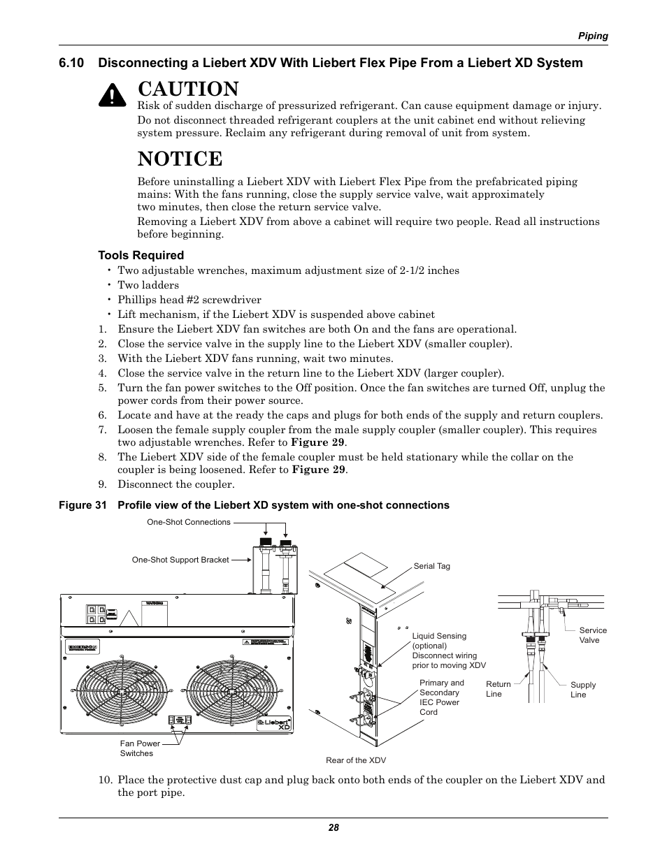 Tools required, Notice, Caution | Liebert Cooling System XDV User Manual | Page 34 / 48