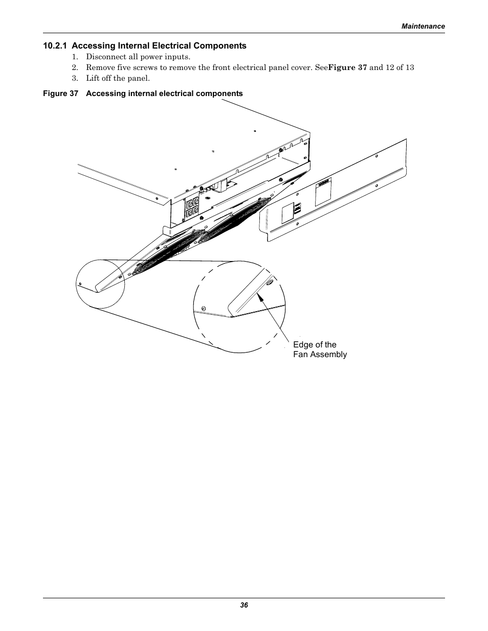 1 accessing internal electrical components, Figure 37 accessing internal electrical components | Liebert Cooling System XDV User Manual | Page 42 / 48
