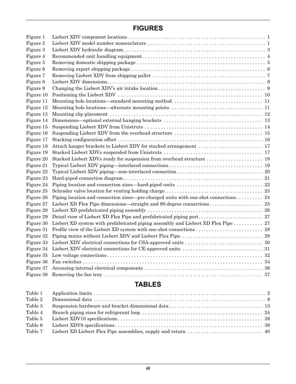 Figures, Tables | Liebert Cooling System XDV User Manual | Page 5 / 48