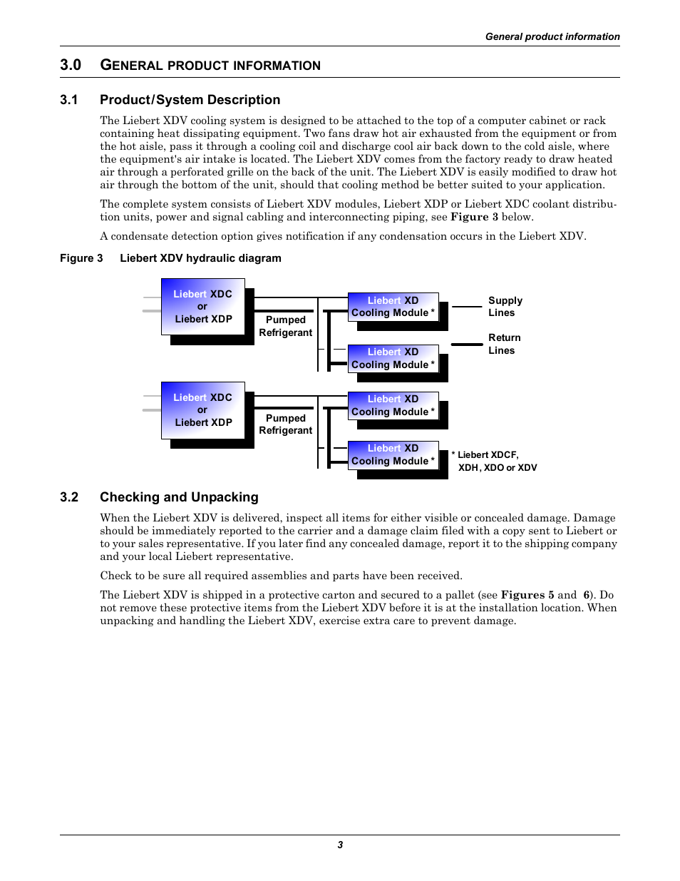 0 general product information, 1 product / system description, Figure 3 liebert xdv hydraulic diagram | 2 checking and unpacking, Eneral, Product, Information, Product/system description, Checking and unpacking, Figure 3 | Liebert Cooling System XDV User Manual | Page 9 / 48