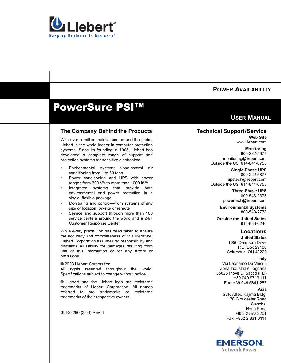 Powersure psi | Liebert PSITM User Manual | Page 34 / 34