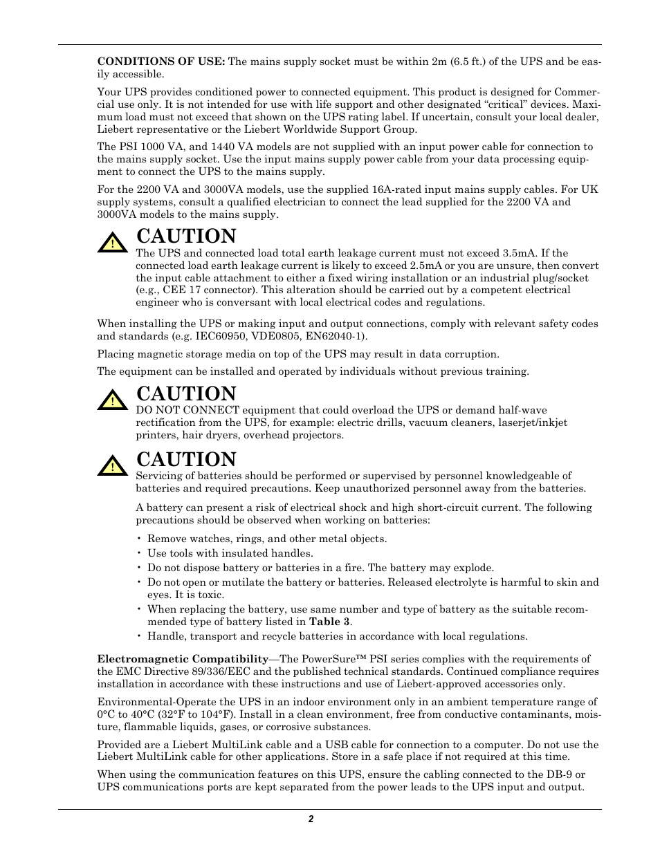 Caution | Liebert PSITM User Manual | Page 6 / 34
