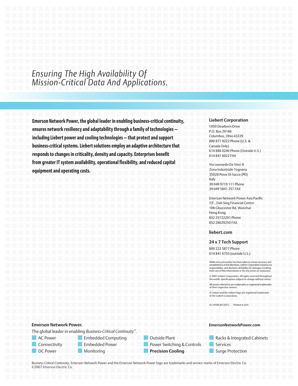 Liebert Overhead Precision Cooling and Humidity Control Mini-Mate2 User Manual | Page 12 / 12