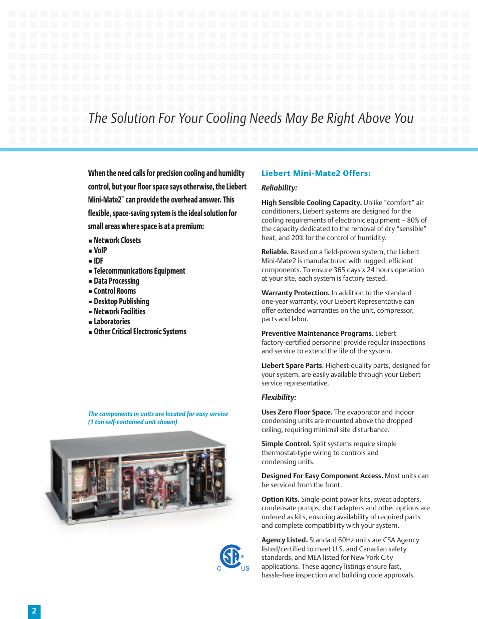 Liebert Overhead Precision Cooling and Humidity Control Mini-Mate2 User Manual | Page 2 / 12