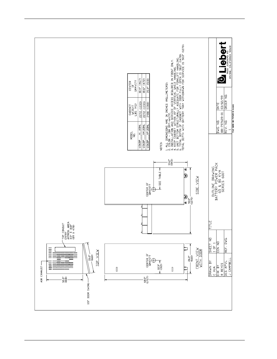 Figure 18, Outline drawing, battery power pack, 65 & 80 kva | Liebert 600T User Manual | Page 44 / 88