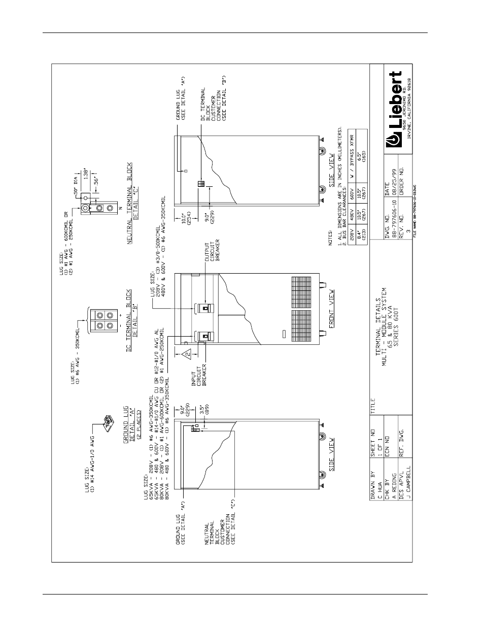 Figure 28, Terminal details, 65 & 80 kva module | Liebert 600T User Manual | Page 54 / 88