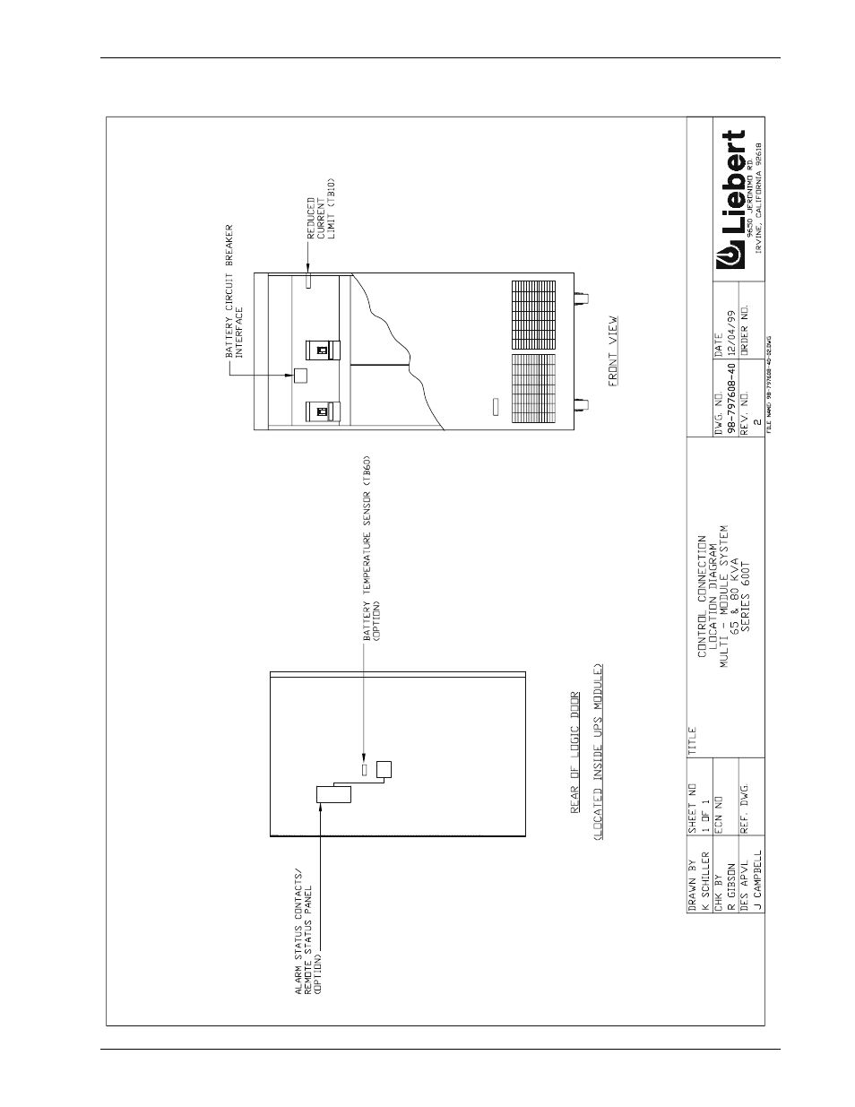 Figure 33, Control connection location diagram, 65-80 kva | Liebert 600T User Manual | Page 59 / 88