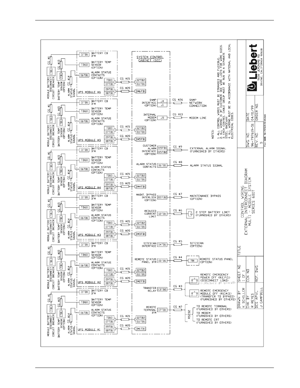 Figure 37, Control wiring, external interconnect diagram | Liebert 600T User Manual | Page 63 / 88