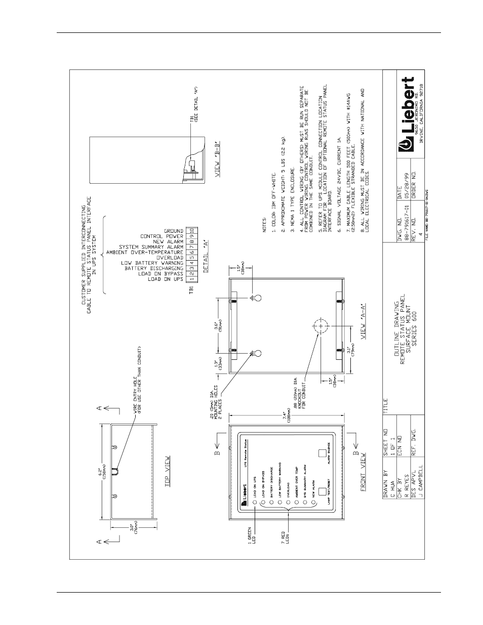 Figure 51, Remote status panel, surface mount | Liebert 600T User Manual | Page 77 / 88