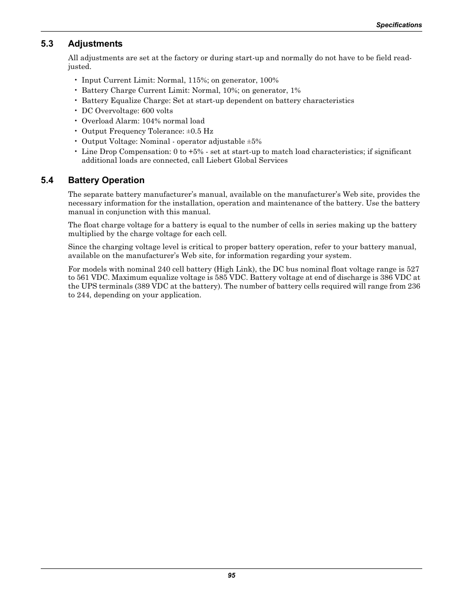 3 adjustments, 4 battery operation, Adjustments | Battery operation | Liebert 610 User Manual | Page 101 / 104