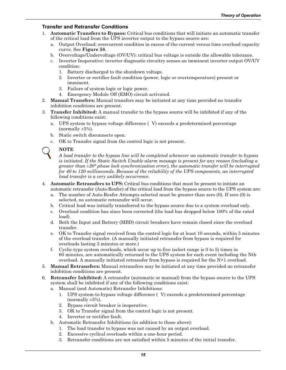 Transfer and retransfer conditions | Liebert 610 User Manual | Page 21 / 104