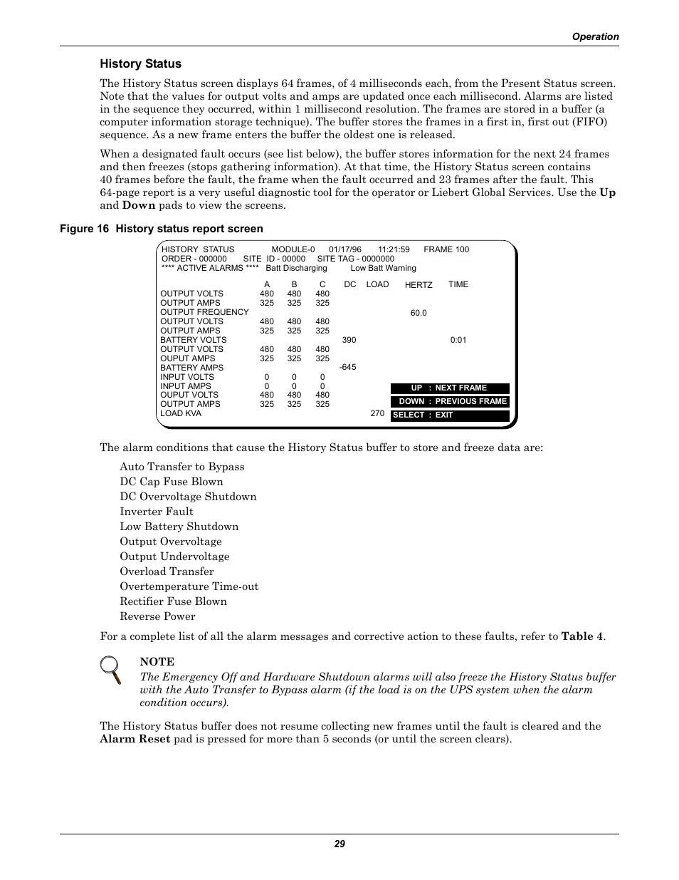 History status, Figure 16 history status report screen | Liebert 610 User Manual | Page 35 / 104