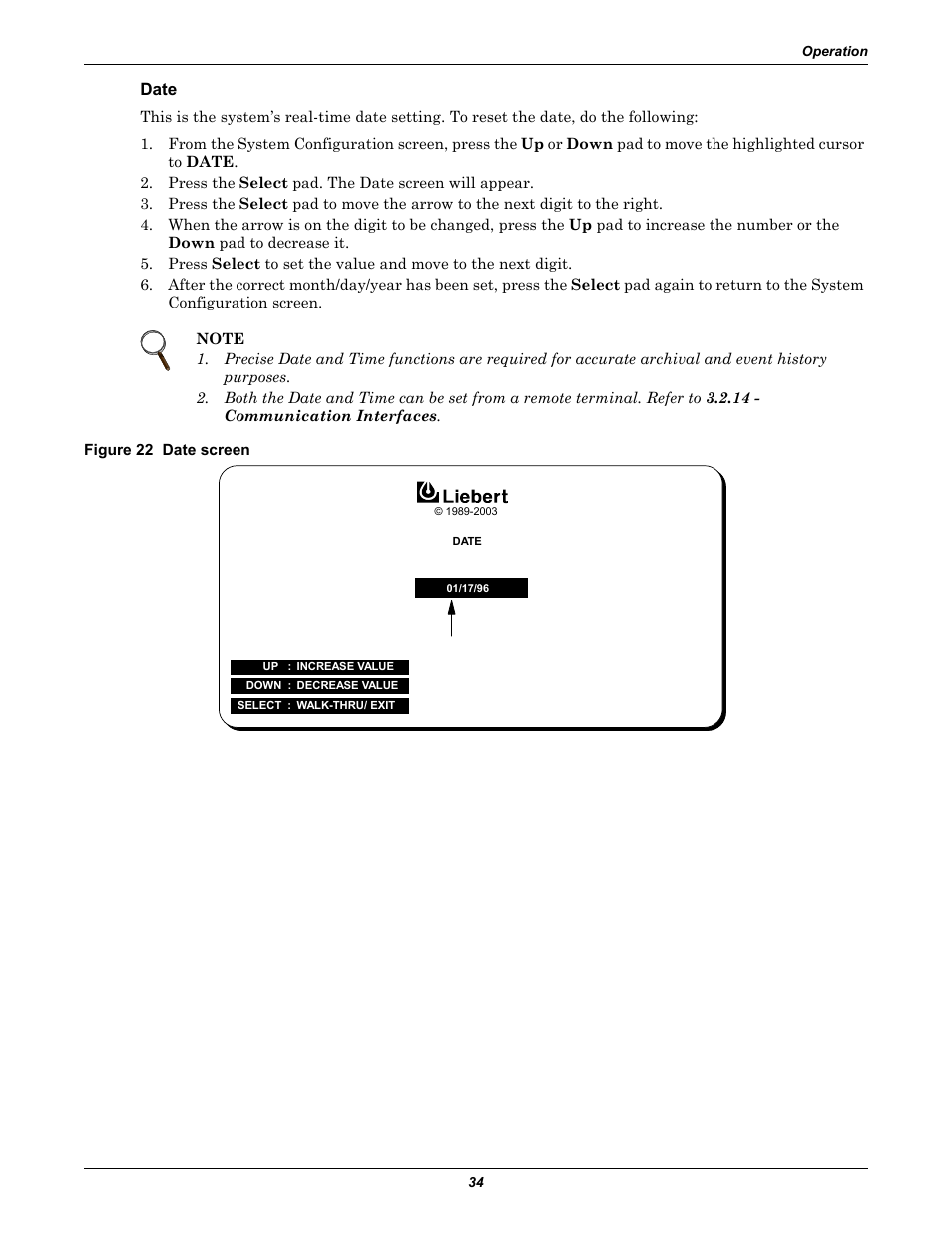 Date, Figure 22 date screen | Liebert 610 User Manual | Page 40 / 104