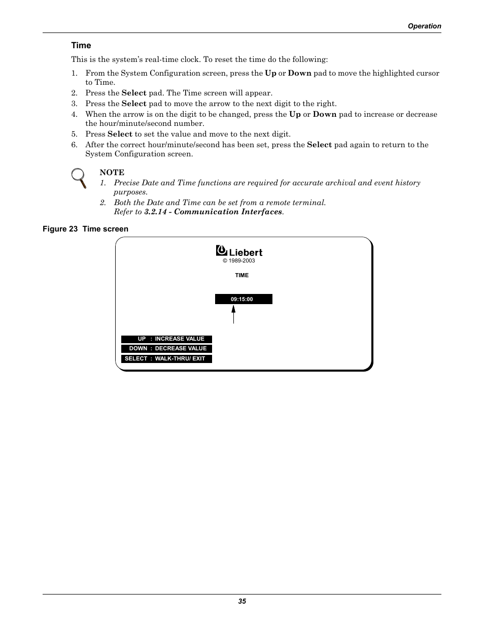 Time, Figure 23 time screen | Liebert 610 User Manual | Page 41 / 104