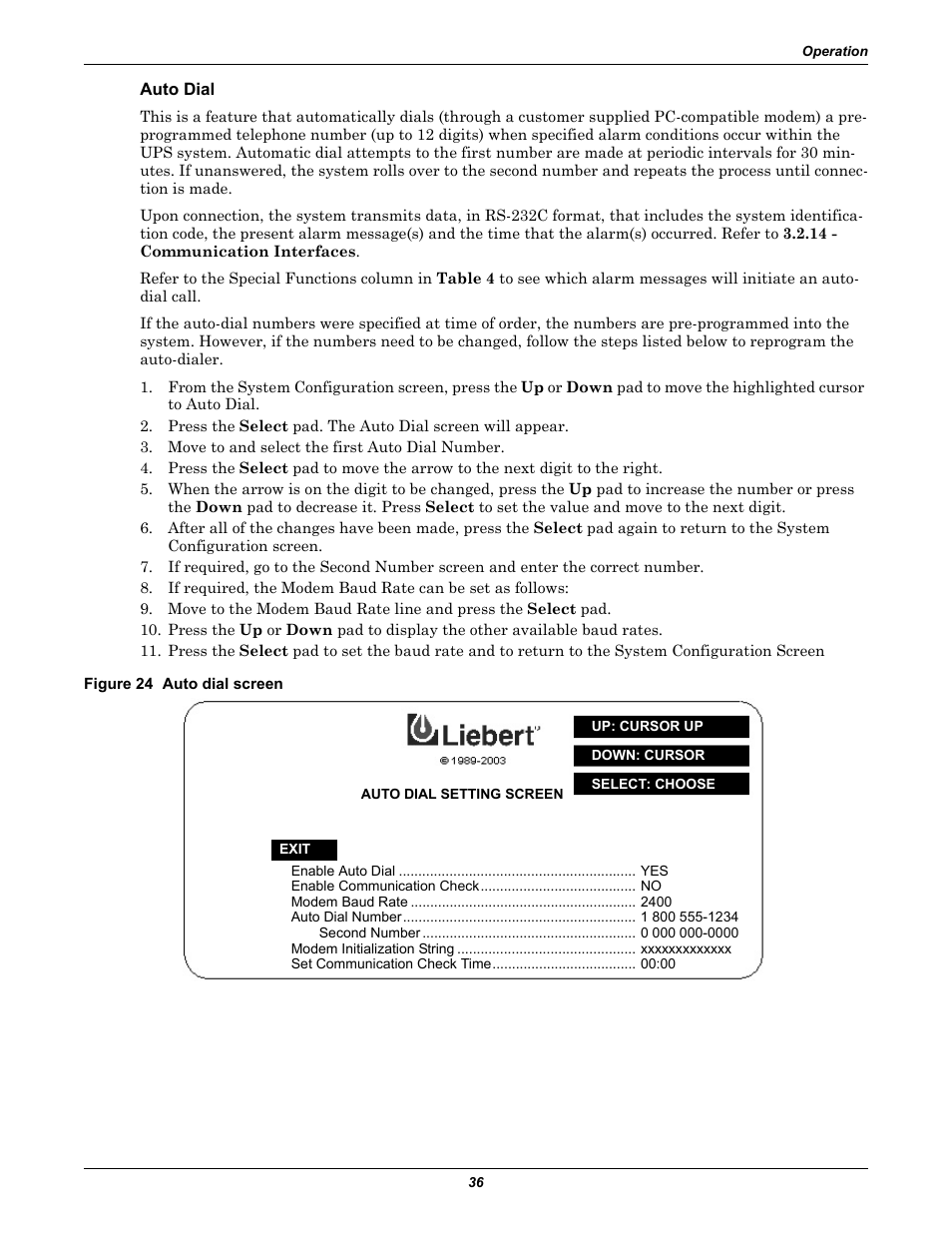 Auto dial, Figure 24 auto dial screen | Liebert 610 User Manual | Page 42 / 104