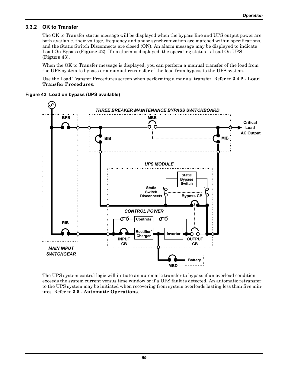 2 ok to transfer, Figure 42 load on bypass (ups available), Ok to transfer | Liebert 610 User Manual | Page 65 / 104