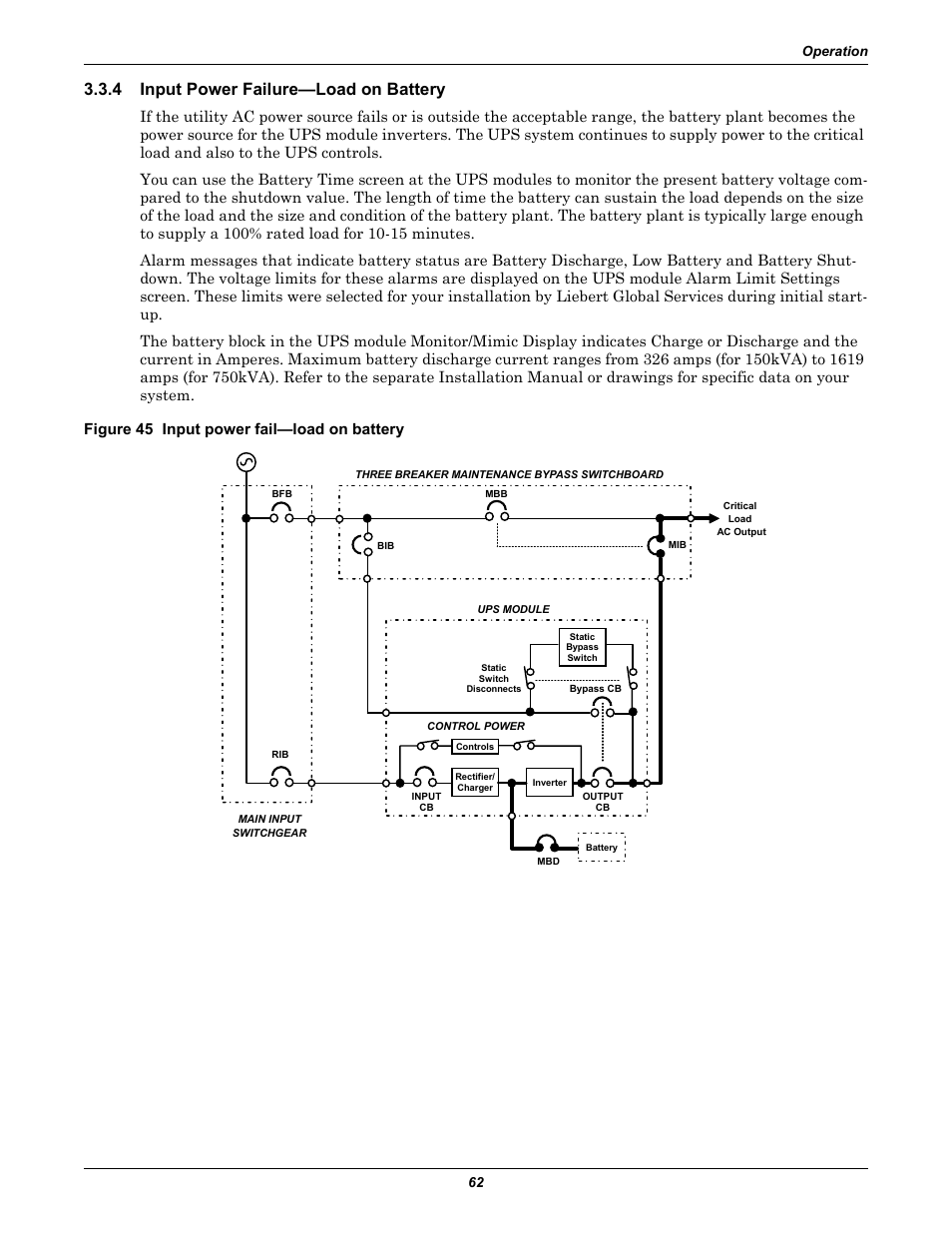 4 input power failure-load on battery, Figure 45 input power fail-load on battery, Input power failure—load on battery | Figure 45 input power fail—load on battery, 4 input power failure—load on battery | Liebert 610 User Manual | Page 68 / 104