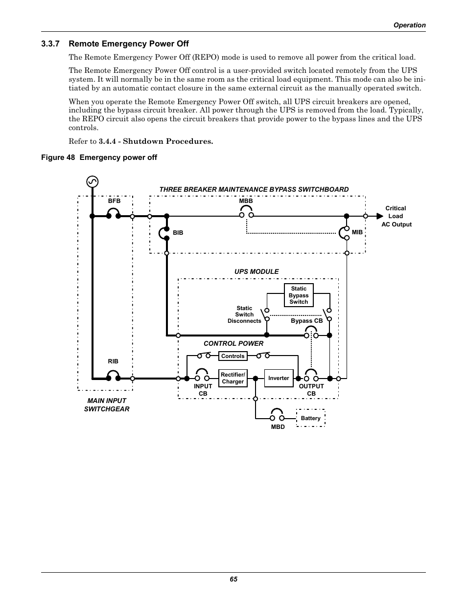 7 remote emergency power off, Figure 48 emergency power off, Remote emergency power off | Liebert 610 User Manual | Page 71 / 104