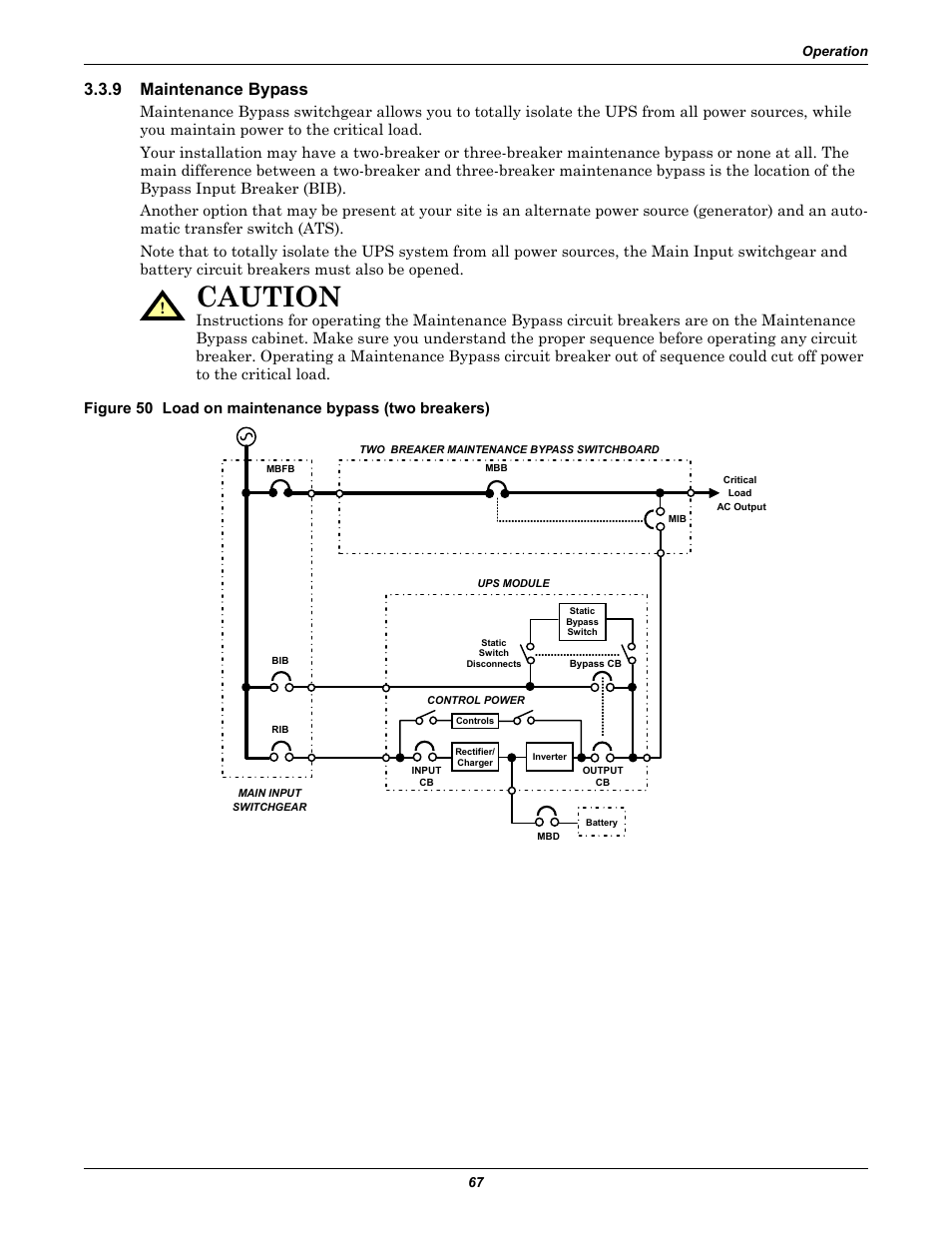 9 maintenance bypass, Maintenance bypass, Caution | Liebert 610 User Manual | Page 73 / 104