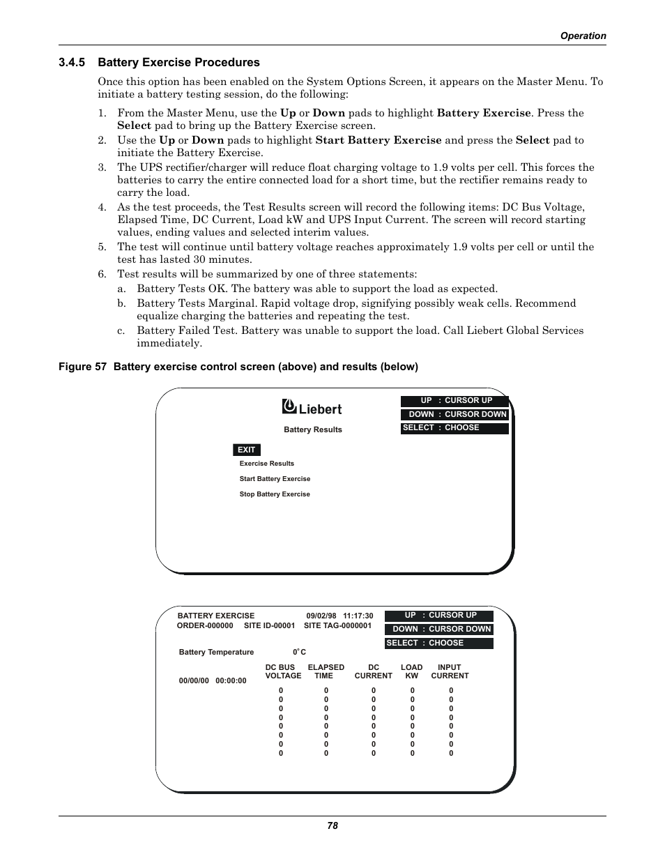 5 battery exercise procedures, Battery exercise procedures | Liebert 610 User Manual | Page 84 / 104