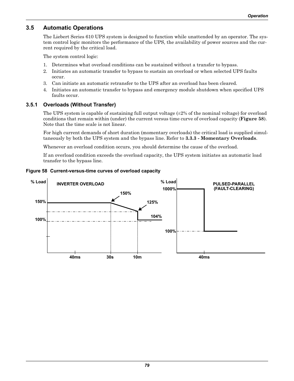 5 automatic operations, 1 overloads (without transfer), Automatic operations | Overloads (without transfer), 5 - automatic operations, To 3.5 - automatic operations | Liebert 610 User Manual | Page 85 / 104