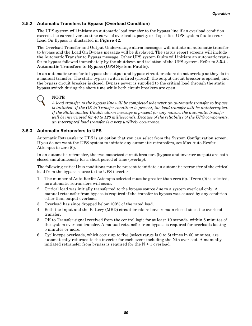 3 automatic retransfers to ups, Automatic transfers to bypass (overload condition), Automatic retransfers to ups | Liebert 610 User Manual | Page 86 / 104