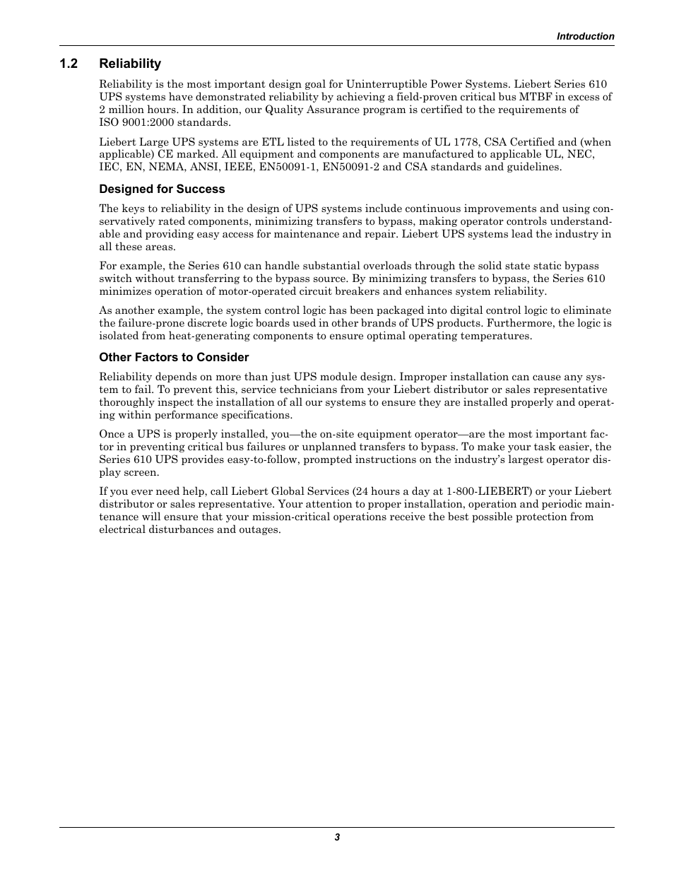 2 reliability, Designed for success, Other factors to consider | Reliability | Liebert 610 User Manual | Page 9 / 104