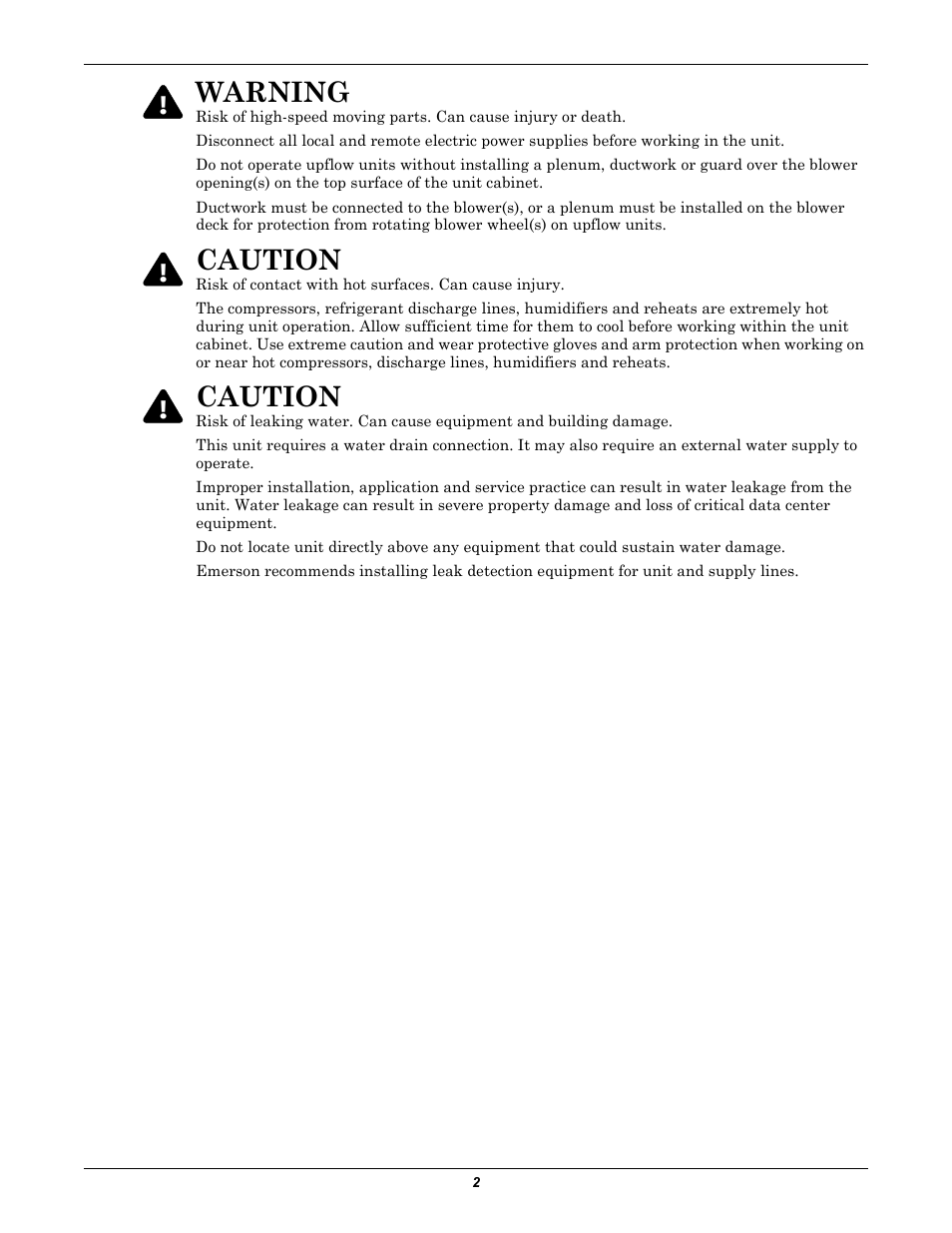 Warning, Caution | Liebert Precision Cooling System DS User Manual | Page 12 / 136