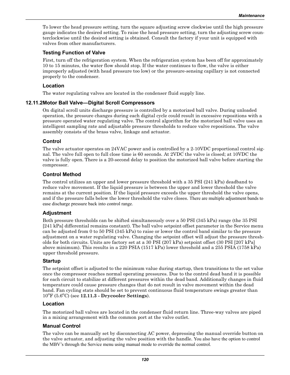 Testing function of valve, Location, 2 motor ball valve-digital scroll compressors | Control, Control method, Adjustment, Startup, Manual control, 2 motor ball valve—digital scroll compressors | Liebert Precision Cooling System DS User Manual | Page 130 / 136