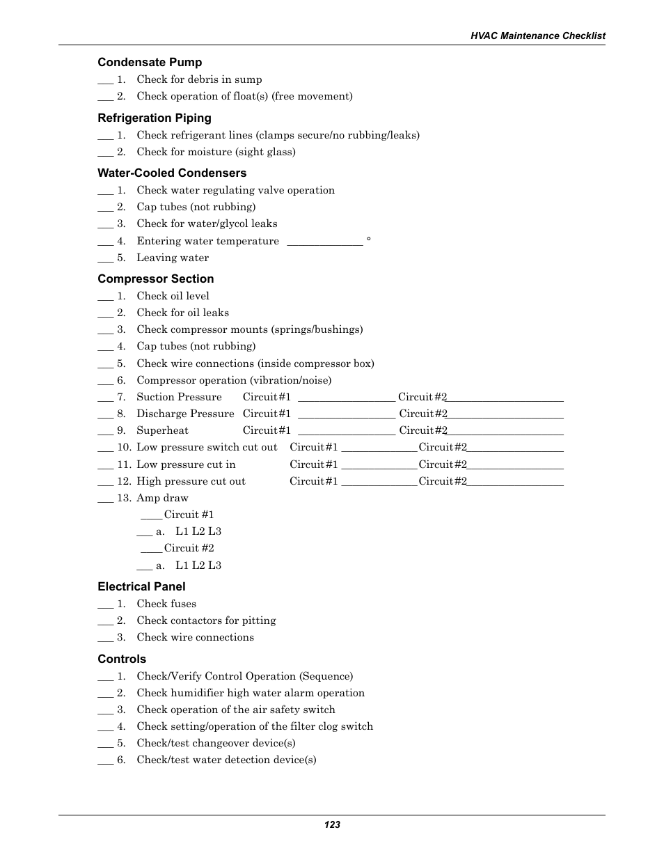 Condensate pump, Refrigeration piping, Water-cooled condensers | Compressor section, Electrical panel, Controls | Liebert Precision Cooling System DS User Manual | Page 133 / 136