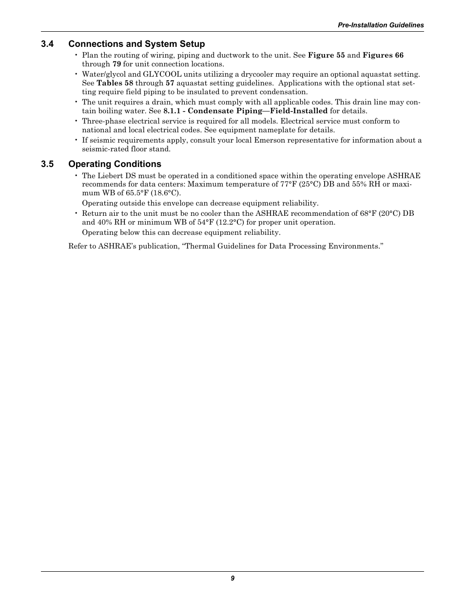 4 connections and system setup, 5 operating conditions, Connections and system setup | Operating conditions | Liebert Precision Cooling System DS User Manual | Page 19 / 136