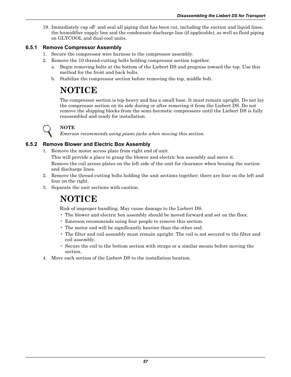 1 remove compressor assembly, 2 remove blower and electric box assembly, Remove compressor assembly | Remove blower and electric box assembly, Notice | Liebert Precision Cooling System DS User Manual | Page 67 / 136