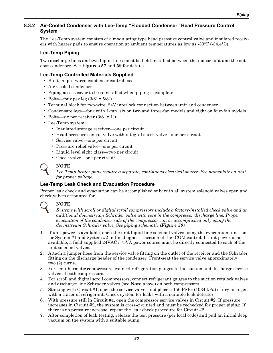 Lee-temp piping, Lee-temp controlled materials supplied, Lee-temp leak check and evacuation procedure | Liebert Precision Cooling System DS User Manual | Page 90 / 136