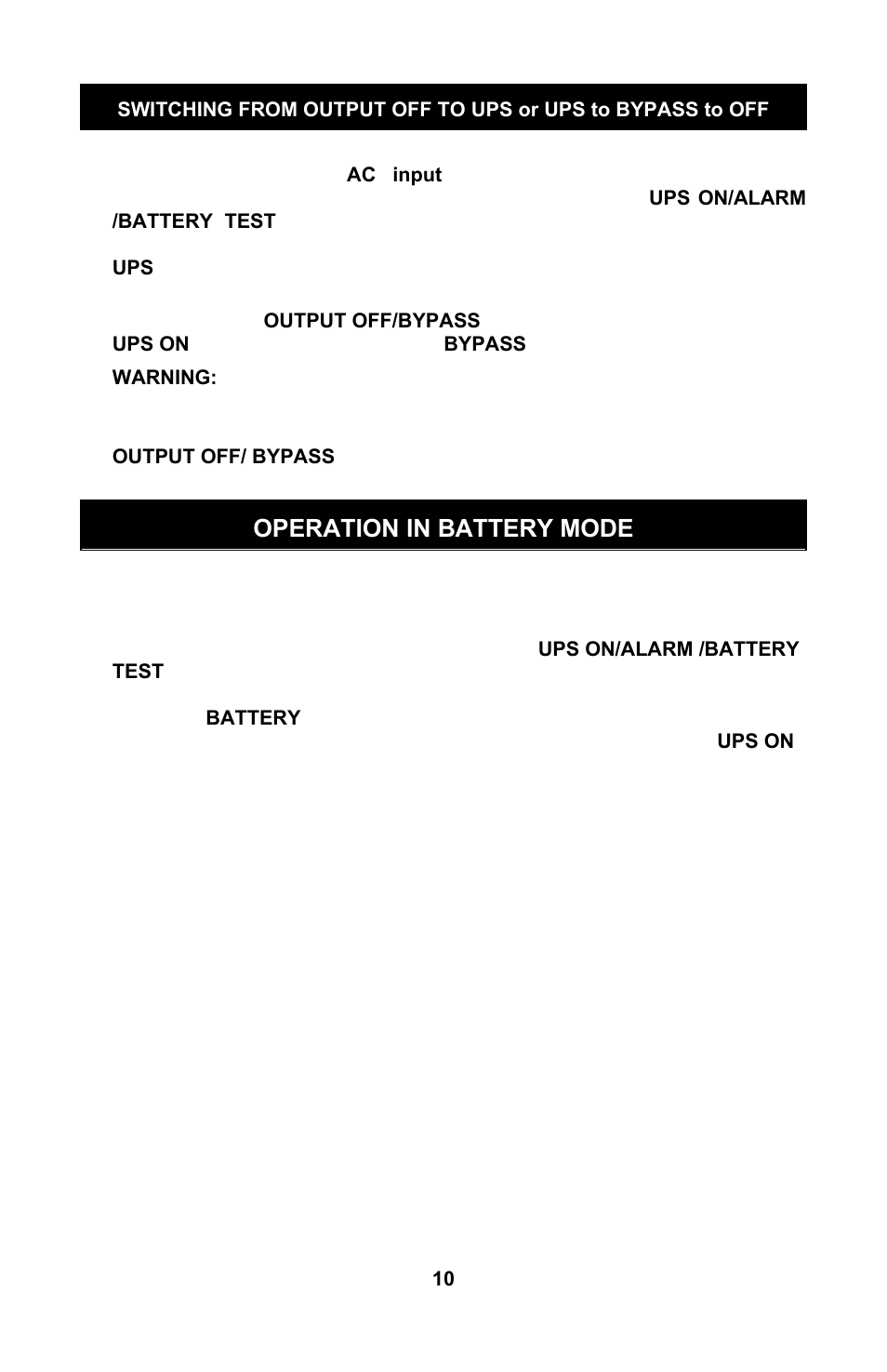 Operation in battery mode | Liebert GXTTM User Manual | Page 12 / 30