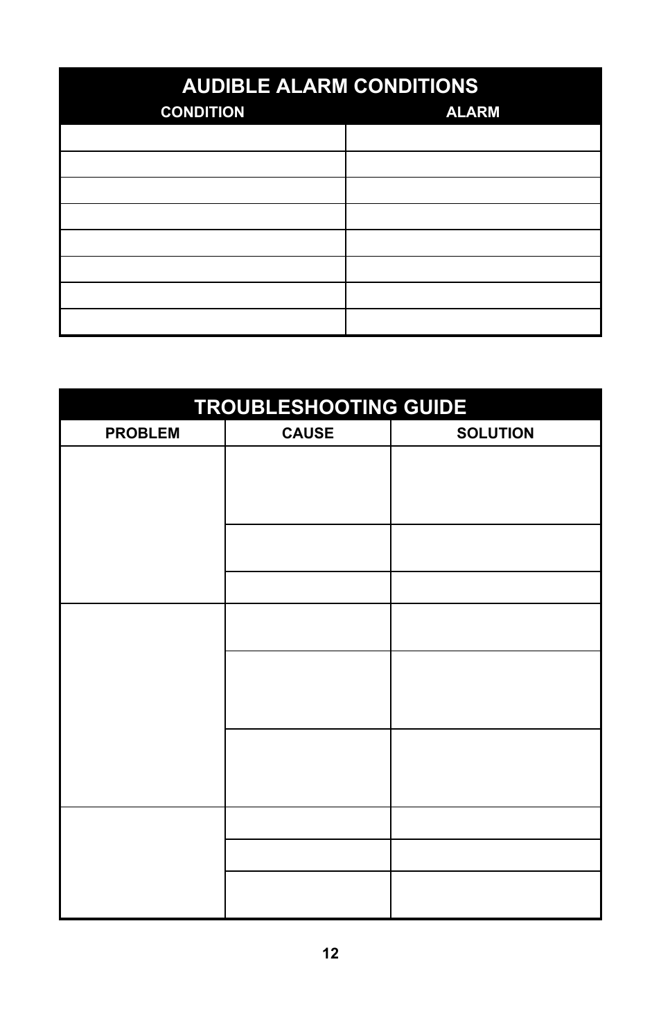 Audible alarm conditions, Troubleshooting guide | Liebert GXTTM User Manual | Page 14 / 30