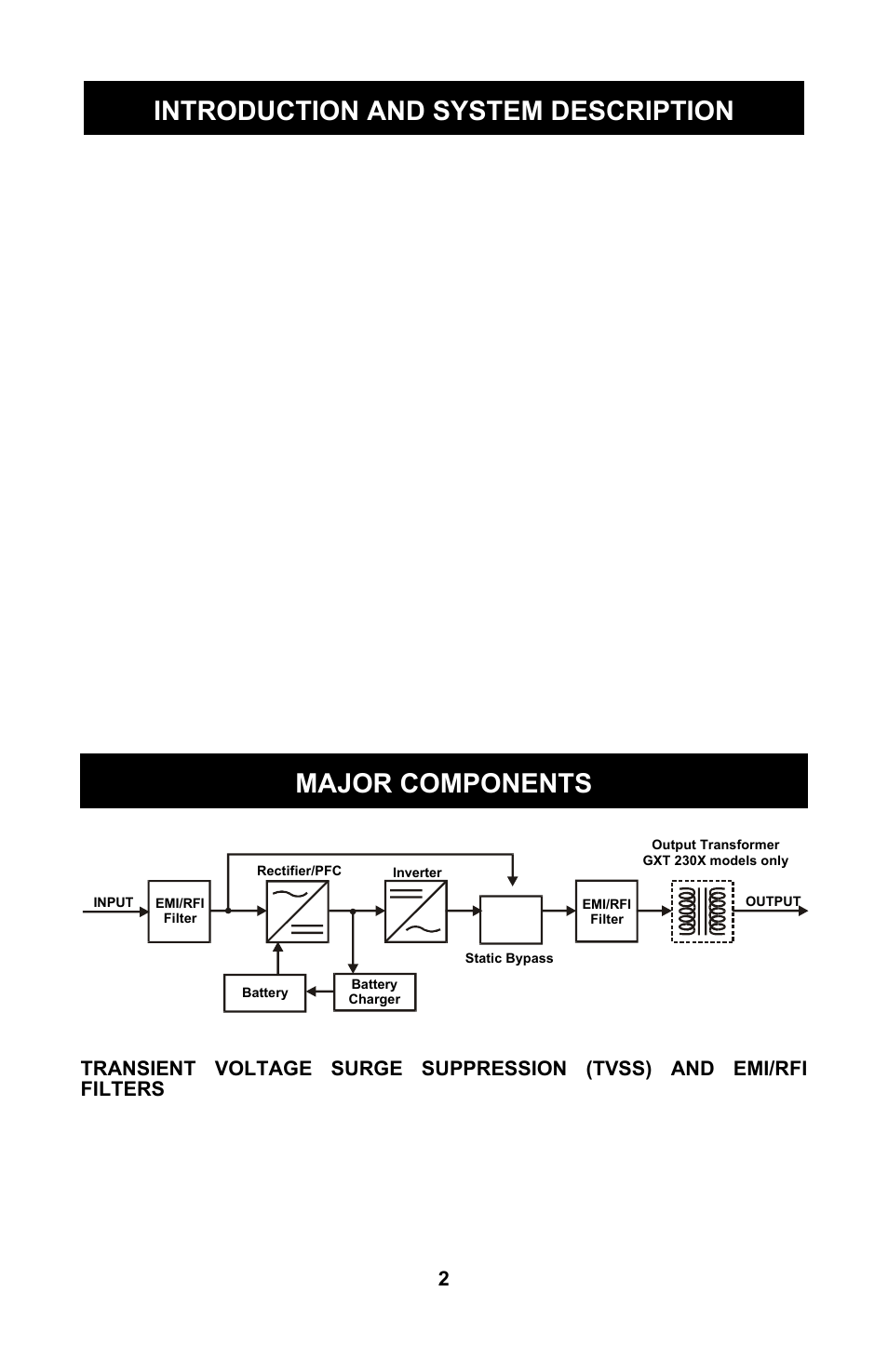 Introduction and system description, Major components | Liebert GXTTM User Manual | Page 4 / 30