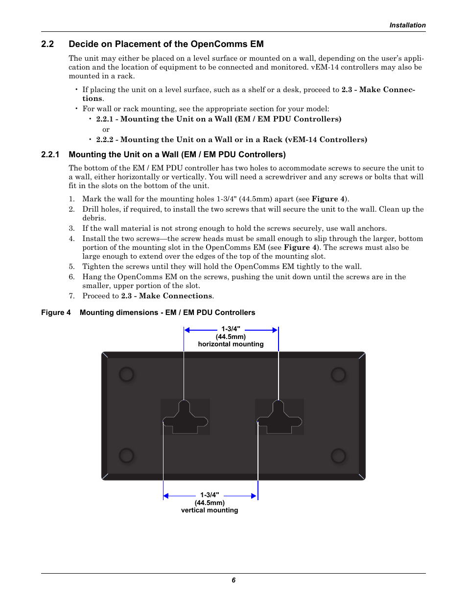 2 decide on placement of the opencomms em, Decide on placement of the opencomms em, Figure 4 | Mounting dimensions - em / em pdu controllers | Liebert EM User Manual | Page 12 / 48