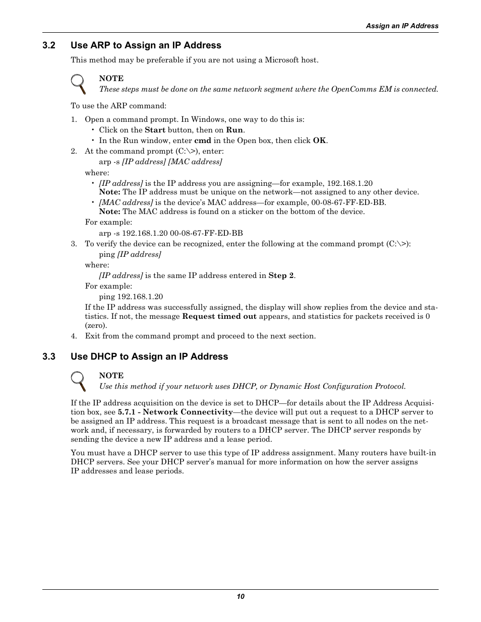 2 use arp to assign an ip address, 3 use dhcp to assign an ip address, Use arp to assign an ip address | Use dhcp to assign an ip address | Liebert EM User Manual | Page 16 / 48