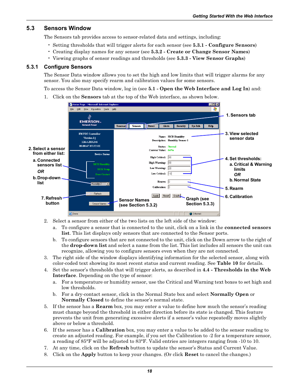 3 sensors window, 1 configure sensors, Sensors window | Configure sensors | Liebert EM User Manual | Page 24 / 48