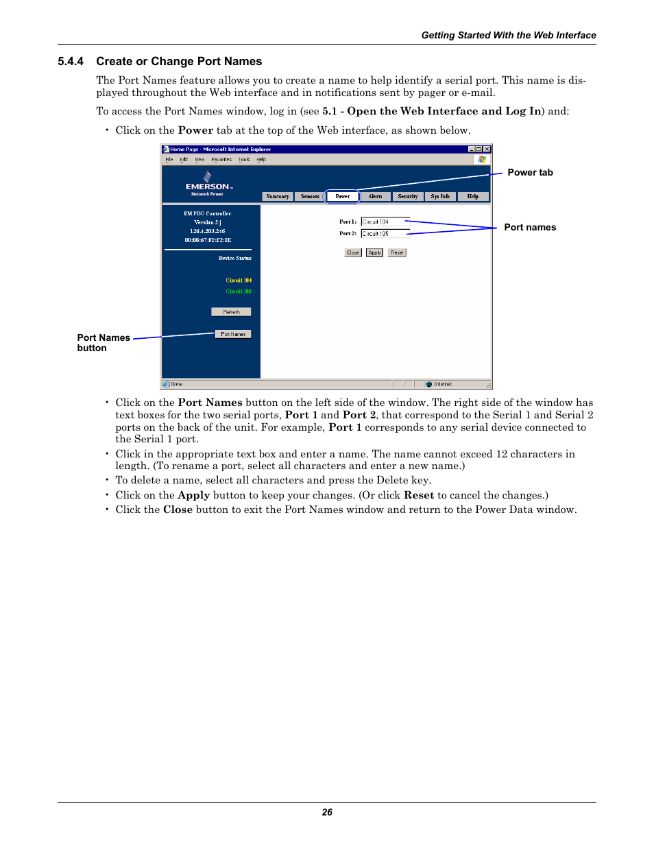 4 create or change port names, Create or change port names | Liebert EM User Manual | Page 32 / 48
