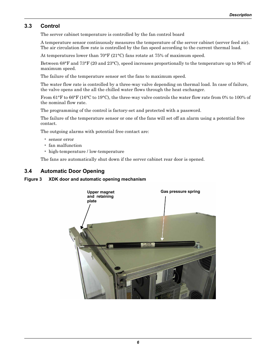 3 control, 4 automatic door opening, Figure 3 xdk door and automatic opening mechanism | Control, Automatic door opening, Figure 3, Xdk door and automatic opening mechanism | Liebert Rack Enclosure With Integrated Water-Based Cooling XDK User Manual | Page 10 / 32