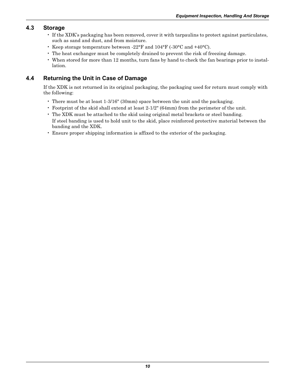 3 storage, 4 returning the unit in case of damage, Storage | Returning the unit in case of damage | Liebert Rack Enclosure With Integrated Water-Based Cooling XDK User Manual | Page 14 / 32
