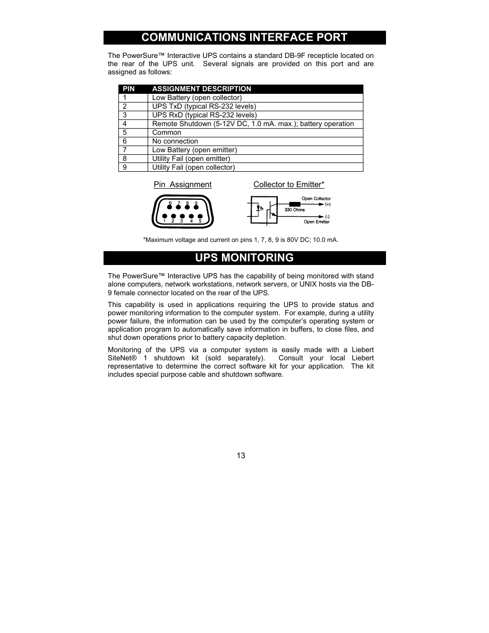 Communications interface port, Ups monitoring | Liebert 700-2200 VA User Manual | Page 13 / 26