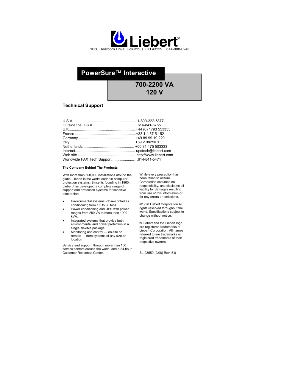 Liebert 700-2200 VA User Manual | Page 26 / 26