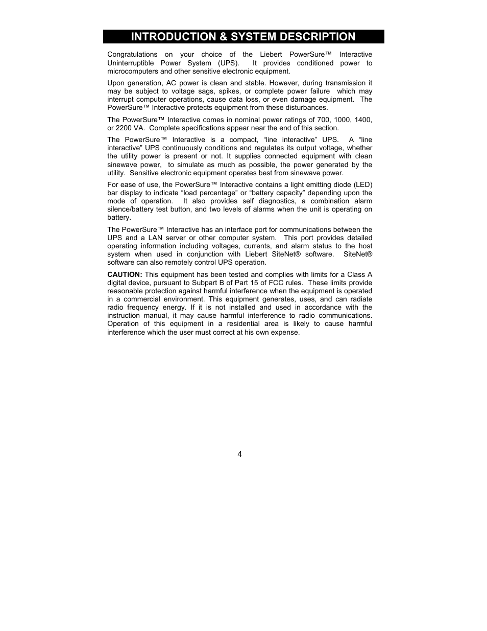 Introduction & system description | Liebert 700-2200 VA User Manual | Page 4 / 26