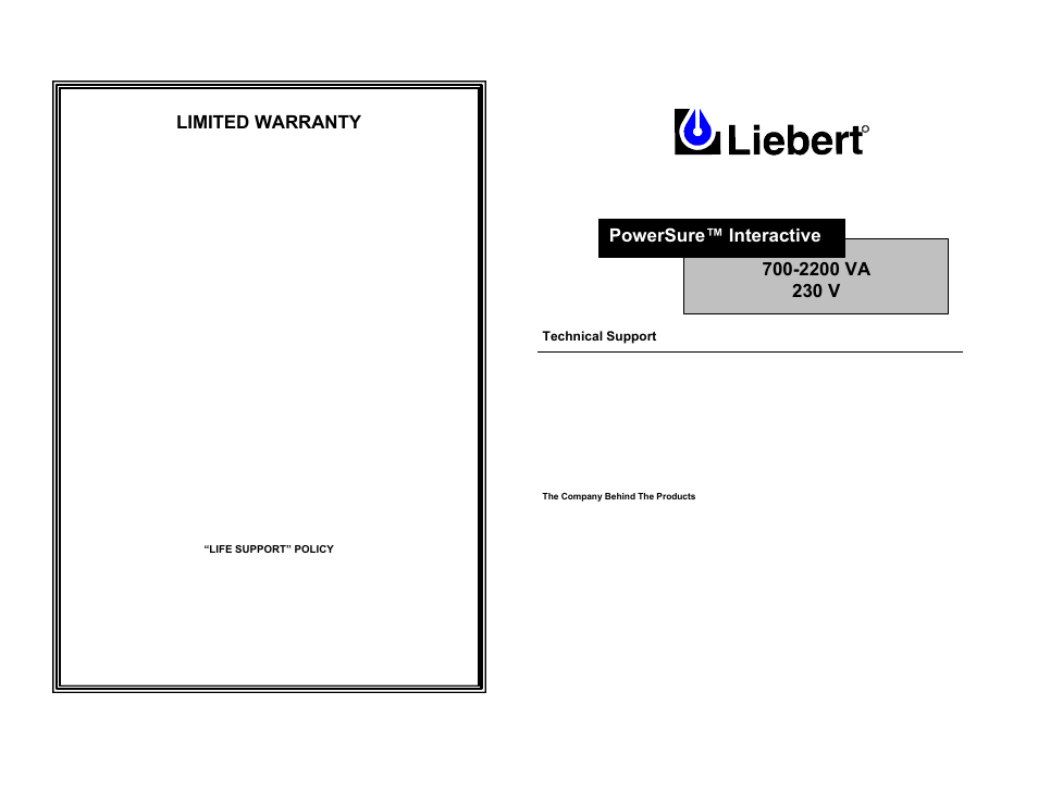 Powersure™ interactive, Limited warranty | Liebert Power Supply User Manual | Page 14 / 14