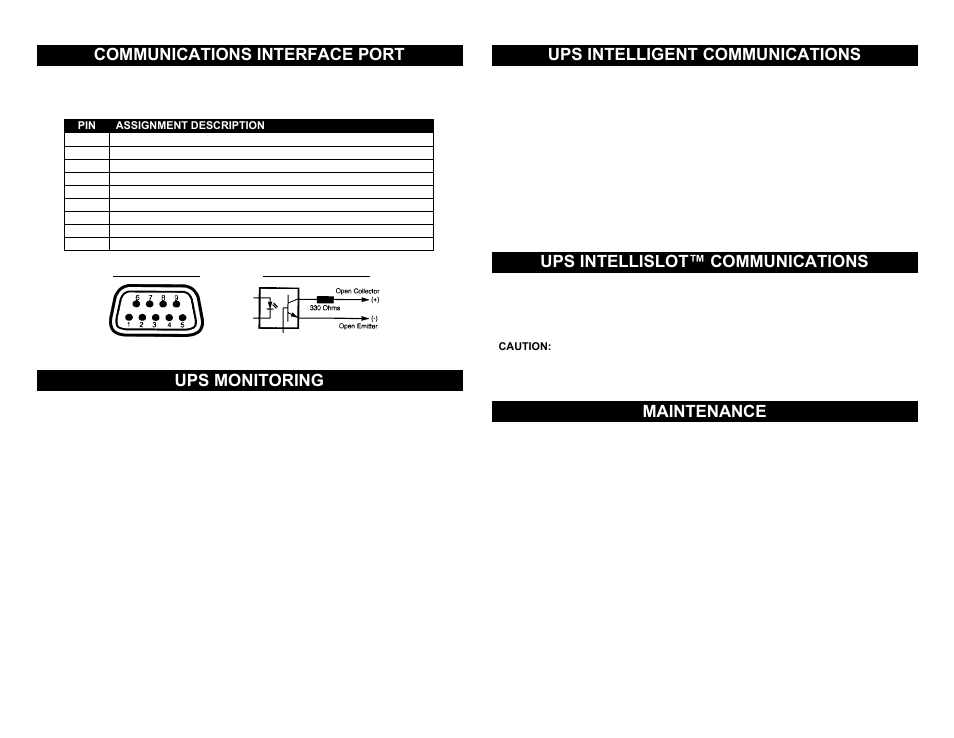 Communications interface port, Ups monitoring, Ups intelligent communications | Ups intellislot™ communications, Maintenance | Liebert Power Supply User Manual | Page 8 / 14