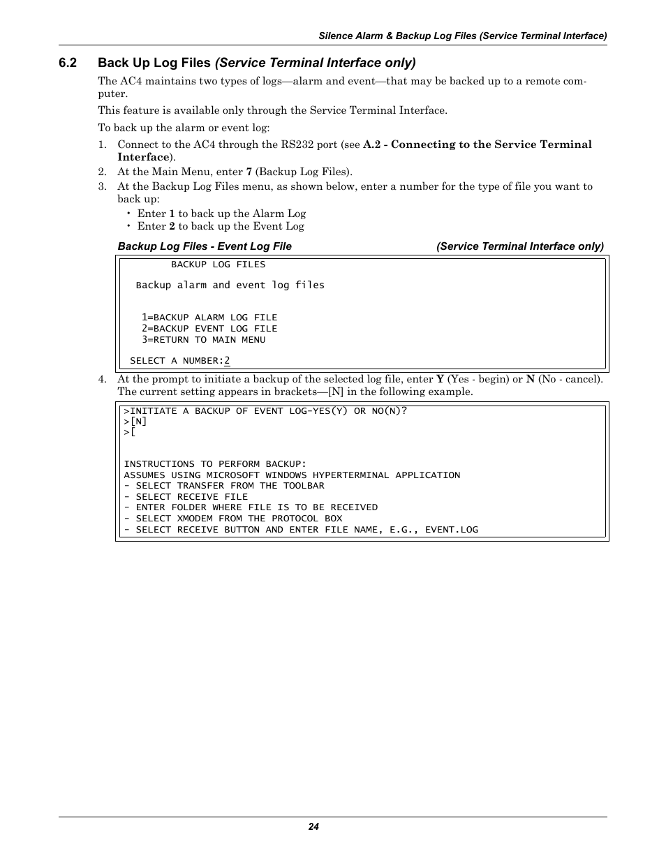 Back up log files | Liebert AC4 User Manual | Page 30 / 88